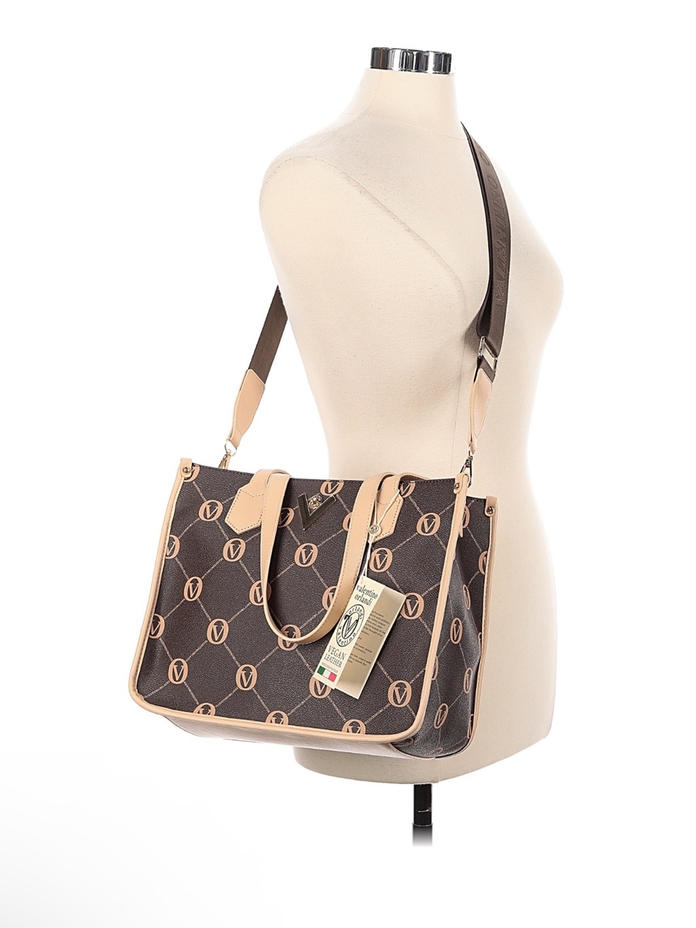 Valentino Orlandi Celine Leather Tote Brown & Beige Monogram Shoulder Bag